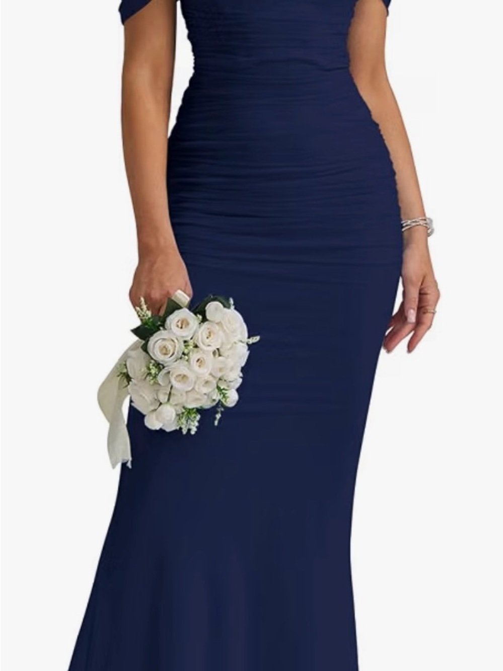Amazon Women's Navy Off-Shoulder Ruched Maxi Dress
